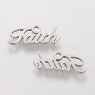 201 Stainless Steel Charms, Inspirational Message Charms, Word Faith, Stainless Steel Color, 6x16x1mm, Hole: 1mm(STAS-Q201-T211)