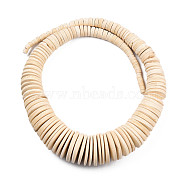 Coconut Beads Strands, Natural, Flat Round, Wheat, 6~26x2~7mm, Hole: 1mm, about 95~125pcs/strand, 18.70 inch(47.5cm)(COCB-Q001-1)