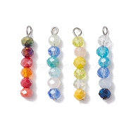 4Pcs 4 Colors Glass Pendants, with 304 Stainless Steel Loops, Round, Mixed Color, 25x4.5mm, Hole: 1.5mm, 1pc/color(PALLOY-JF02630)