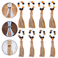 Wood Beaded Napkin Ring, with Jute Tassel, Napkin Holder Ornament, for Place Settings, Wedding & Party Decoration, Peru, 210mm, 8pcs/set(AJEW-PH01539)