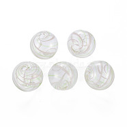 Transparent Handmade Blown Glass Globe Beads, Stripe Pattern, Round, Light Grey, 14~16.5mm, Hole: 1~2mm(GLAA-T012-34B)