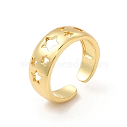 Rack Plating Brass Hollow Star Cuff Rings for Women, Wide Band Ring, Long-Lasting Plated, Cadmium Free & Lead Free, Real 18K Gold Plated, US Size 7 1/4, Inner Diameter: 17.5mm, 4.5~8mm(RJEW-C050-14G)