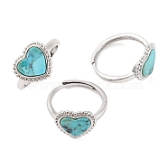 Heart Natural Turquoise Adjustable Rings, Brass Ring for Women, Long-Lasting Plated, Lead Free & Cadmium Free, Platinum, Inner Diameter: 18mm(RJEW-Q817-05P-04)