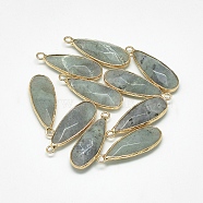 Natural Labradorite Pendants, with Golden Tone Brass Findings, Faceted, Teardrop, 32x11.5x6mm, Hole: 2mm(X-G-Q494-55C)