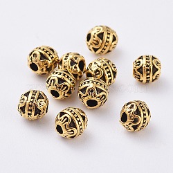 Tibetan Style Alloy Beads, Round, Antique Golden, 5.5mm, Hole: 1.5mm(PALLOY-L208-014AG)