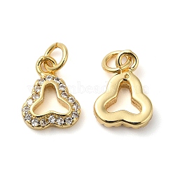 Brass Micro Pave Cubic Zirconia Pendants, Cadmium Free & Lead Free, Long-Lasting Plated, with Jump Ring, Clover, Real 18K Gold Plated, 10.5x8x2mm, Hole: 2.4mm(KK-E048-09G)