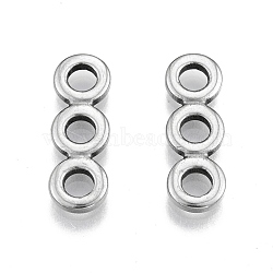 201 Stainless Steel Multi-Strand Links, Spacer Bars, Triple Ring, Stainless Steel Color, 22x7x2mm, Hole: 3.5mm(STAS-N099-16)