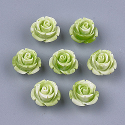 Synthetic Coral Beads, Dyed, Flower, Yellow Green, 12~13x12~13x8~9mm, Hole: 1.2mm(CORA-S027-31J)