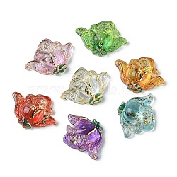 Translucent Resin Cabochons, Golden Metal Enlaced Flower, Mixed Color, 10x13~13.5x3.5mm(RESI-E039-08)