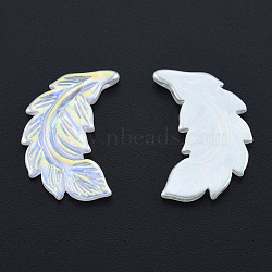 ABS Plastic Imitation Pearl Cabochons, AB Color Plated, Leaf, Creamy White, 26x17x3mm(KY-N015-23)