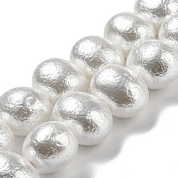 Natural Wrinkle Shell Beads Strands, Textured Oval, White, 12.5~13x15~15.5x12mm, Hole: 0.8mm, about 32pcs/strand, 16.14 inch(41cm)(SHEL-F008-02)