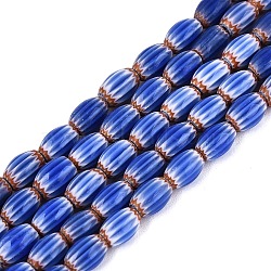 Handmade Millefiori Glass Barrel Beads Strands, Chevron Beads, Royal Blue, 6x4mm, Hole: 0.5~1mm, about 64~67pcs/strand, 14.96~16.14 inch(38~41cm)(LA-N002-01A)