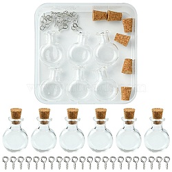 6Pcs Clear Mini High Borosilicate Glass Bottle Bead Containers, Wishing Bottle, with Cork Stopper, with 20Pcs Iron Screw Eye Pin Peg Bails, Bottle, 2.6x1.9cm(AJEW-FS0001-09A)