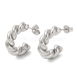 Non-Tarnish 304 Stainless Steel Rope Chains Shape Stud Earrings, Half Hoop Earrings, Stainless Steel Color, 19.5~20x5mm(EJEW-B026-04P)