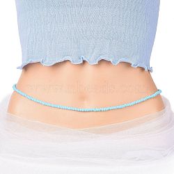 Waist Beads, Glass Seed Beaded Stretch Waist Chain for Women, Deep Sky Blue, 31-1/2 inch(80cm), Beads: 5mm(NJEW-C00023-09)