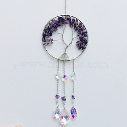 Natural Amethyst Tree of Life Pendant Decorations, Suncatchers for Party Window, Wall Display Decorations, 400mm(TREE-PW0002-13E)