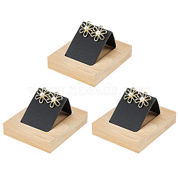 3Pcs Rectangle Wood Earring Display Stands, with Slanted Iron Coverd with PU Leather Holder for Single Pair Earring Showing, Black, 5.9x7.1x3.5cm, Hole: 1mm(EDIS-DR0001-05B)