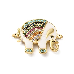 Rack Plating Brass Pave Cubic Zirconia Enamel Connector Charms, Elephant Links, Lead Free & Cadmium Free, Real 18K Gold Plated, Long-Lasting Plated, Colorful, 22.5x17x2.5mm, Hole: 1.4mm(KK-O142-16G)