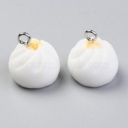 Resin Pendants, with Platinum Iron Peg Bail, Imitation Food, Steamed Stuffed Bun, White, 15x14.5mm, Hole: 2mm(RESI-O009-02)