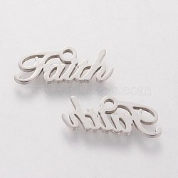 Tarnish Resistant 201 Stainless Steel Charms, Inspirational Message Charms, Word Faith, Stainless Steel Color, 6x16x1mm, Hole: 1mm(STAS-Q201-T211)