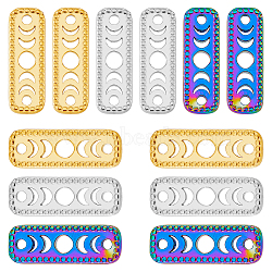 12Pcs 3 Colors 304 Stainless Steel Connector Charms, Rectangle Links with Hollow Moon Phase, Nickel Free, Mixed Color, 20.5x7x1.5mm, Hole: 1.6mm, 4pcs/color(STAS-FH0002-02)