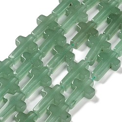 Natural Green Aventurine Beads Strands, Cross, 20.5x12.5x4.5mm, Hole: 1mm, about 19pcs/strand, 15.55''(39.5cm)(G-I337-A06-01)