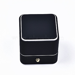 Imitation Leather Ring Box, Jewelry Storage Case, for Wedding, Engagement, Anniversary Party, Square, Black, 5.6x5.5x5.6cm(LBOX-S001-006A)