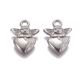 CCB Plastic Pendants, Angel and Heart, Platinum, 19x14.5x4mm, Hole: 2mm