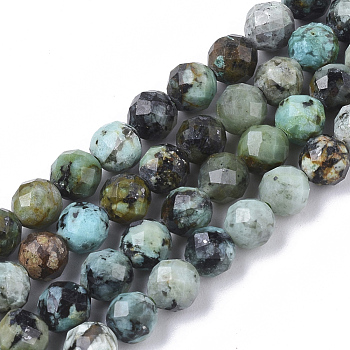 Natural African Turquoise(Jasper) Beads Strands, Faceted, Round, 5mm, Hole: 0.7mm, about 82~83pcs/strand, 15.35 inch(39cm)