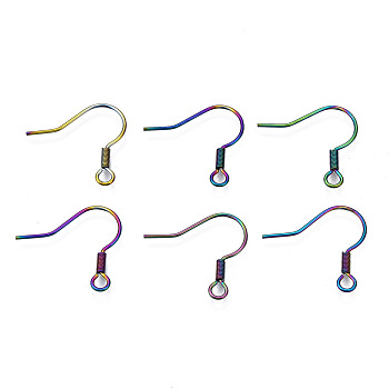 Ion Plating(IP) 304 Stainless Steel French Earring Hooks, Flat Earring Hooks, Ear Wire, with Beads and Horizontal Loop, Rainbow Color, 17.5x18~19mm, Hole: 2mm, 22 Gauge, Pin: 0.6mm
