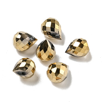 Electroplate Glass Beads, Faceted, Full Plated, Teardrop, Light Gold Plated, 9.5x8mm, Hole: 1.2mm