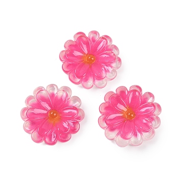 Flower Series Resin Cabochons, Chrysanthemum, Deep Pink, 25.5x6.5mm