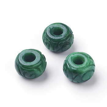 Natural Myanmar Jade/Burmese Jade European Beads, Large Hole Beads, Dyed, Flat Round, 12~13x8~9mm, Hole: 5mm