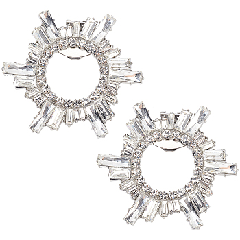 2Pcs Alloy Shoe Shoe Clips, for Shoes Decoration, with Crystal Rhinestone, Sun, Platinum, 57x65x5mm