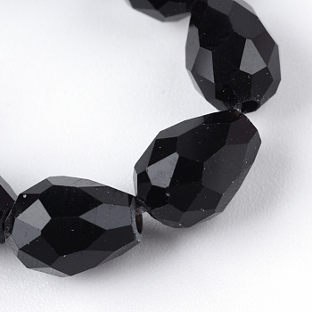 Transparent Glass Bead Strands, Faceted Teardrop, Black, 8x6mm, Hole: 1mm, about 65pcs/strand, 17.99 inch(45.7cm)