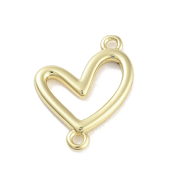 Rack Plating Brass Love Heart Connector Charms, Long-Lasting Plated, Lead Free & Cadmium Free, Real 18K Gold Plated, 16.5x13x1.5mm, Hole: 1.2mm