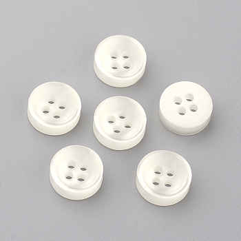 4-Hole Plastic Buttons, Flat Round, Seashell Color, 10x2mm, Hole: 1.5mm