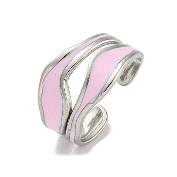 304 Stainless Steel Finger Ring, with Enamel, Stainless Steel Color, Adjustable