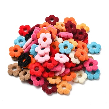 Flocky Acrylic Bead Frames, Flower, Mixed Color, 19.5x19x5mm, Hole: 1.2mm