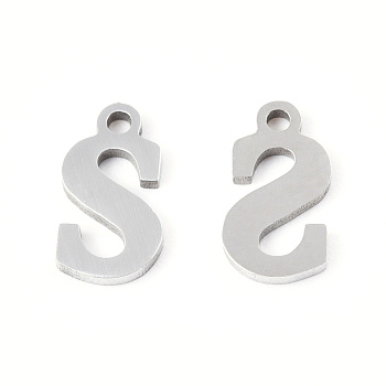 201 Stainless Steel Charms, Alphabet, Letter.S, 9x5x1mm, Hole: 1mm