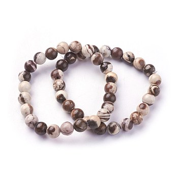 Natural Zebra Jasper Beads Stretch Bracelets, Round, 2 inch~2-1/8 inch(5.2~5.5cm), Beads: 8~9mm