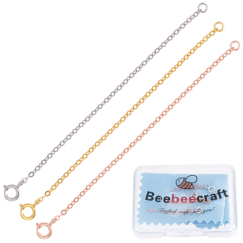 Beebeecraft 3Pcs 3 Style 925 Sterling Silver Chain Extender, Cable Chains with Spring Ring Clasps for End Chains, Mixed Color, 81mm, 1Pc/style