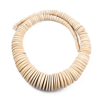 Coconut Beads Strands, Natural, Flat Round, Wheat, 6~26x2~7mm, Hole: 1mm, about 95~125pcs/strand, 18.70 inch(47.5cm)