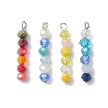 4Pcs 4 Colors Glass Pendants, with 304 Stainless Steel Loops, Round, Mixed Color, 25x4.5mm, Hole: 1.5mm, 1pc/color