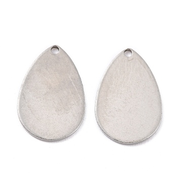 201 Stainless Steel Pendants, Teardrop, Stainless Steel Color, 17x11.5x0.8mm, Hole: 1.2mm
