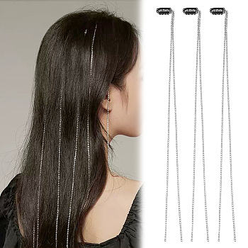 2 Bags 2 Styles Iron Snap Hair Clips, with Alloy Rhinestone Hair Extension Chain, Hair Accessories for Woman Girl, Crystal, 450~460x3x2mm, 1 bag/style