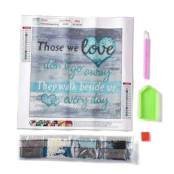 5D DIY Diamond Painting Family Theme Canvas Kits, Word Those we love don't go away They walk beside us every day, with Resin Rhinestones, Diamond Sticky Pen, Tray Plate and Glue Clay, Heart Pattern, 30x30x0.02cm