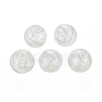 Transparent Handmade Blown Glass Globe Beads, Stripe Pattern, Round, Light Grey, 14~16.5mm, Hole: 1~2mm