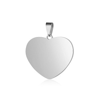 Anti-Tarnish 304 Stainless Steel Stamping Blank Tag Pendants, Manual Polishing, Heart Charm, Stainless Steel Color, 23x25x1.5mm, Hole: 2.8x6mm