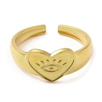 304 Stainless Steel Open Cuff Rings, Heart with Eye, Golden, US Size 7 1/4(17.5mm)
